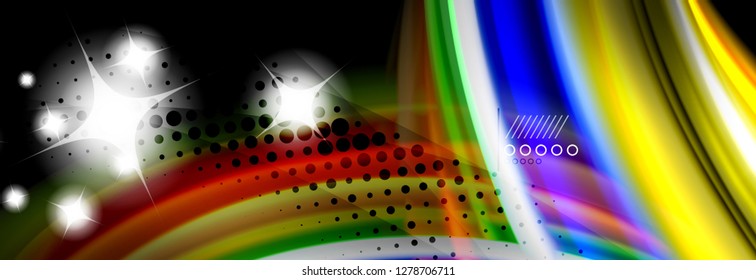 Rainbow color fluid wave lines flow poster. Wave vector Liquid shapes design