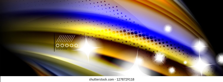 Rainbow color fluid wave lines flow poster. Wave vector Liquid shapes design