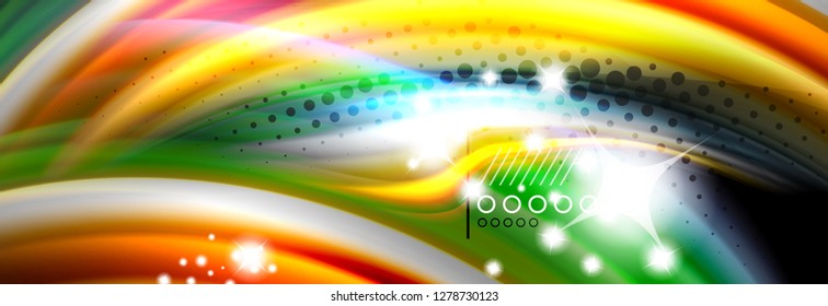 Rainbow color fluid wave lines flow poster. Wave vector Liquid shapes design
