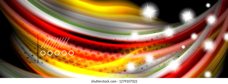 Afiche del flujo de las líneas de oleaje de color arcoiris. Vector de onda Diseño de formas líquidas