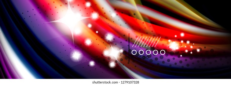 Rainbow color fluid wave lines flow poster. Wave vector Liquid shapes design