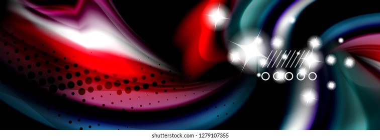 Afiche del flujo de las líneas de oleaje de color arcoiris. Vector de onda Diseño de formas líquidas