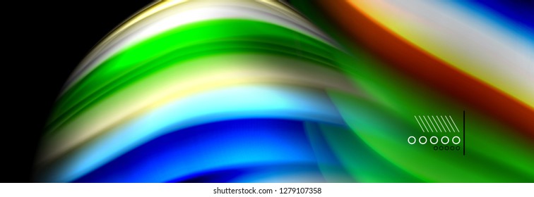 Afiche del flujo de las líneas de oleaje de color arcoiris. Vector de onda Diseño de formas líquidas