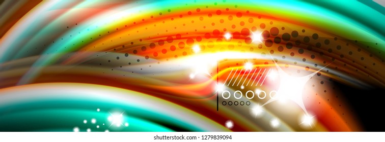 Rainbow color fluid wave lines flow poster. Wave vector Liquid shapes design