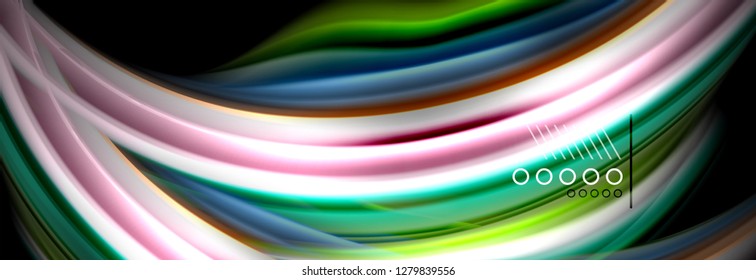 Afiche del flujo de las líneas de oleaje de color arcoiris. Vector de onda Diseño de formas líquidas