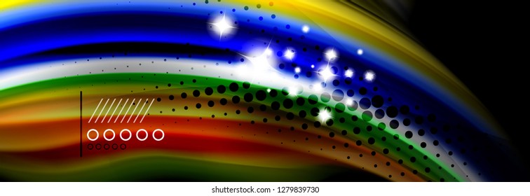 Rainbow color fluid wave lines flow poster. Wave vector Liquid shapes design