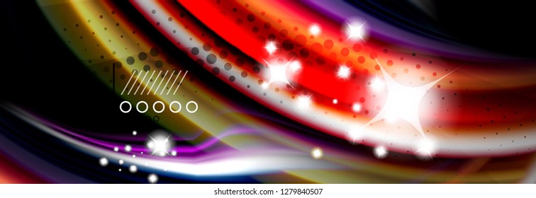 Rainbow color fluid wave lines flow poster. Wave vector Liquid shapes design - Shutterstock ID 1279840507