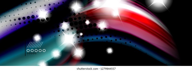 Afiche del flujo de las líneas de oleaje de color arcoiris. Vector de onda Diseño de formas líquidas