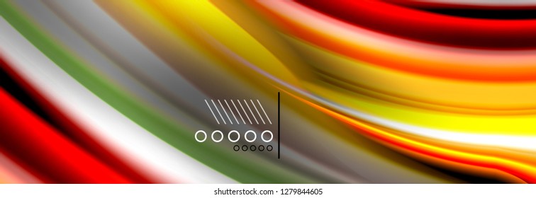 Afiche del flujo de las líneas de oleaje de color arcoiris. Vector de onda Diseño de formas líquidas
