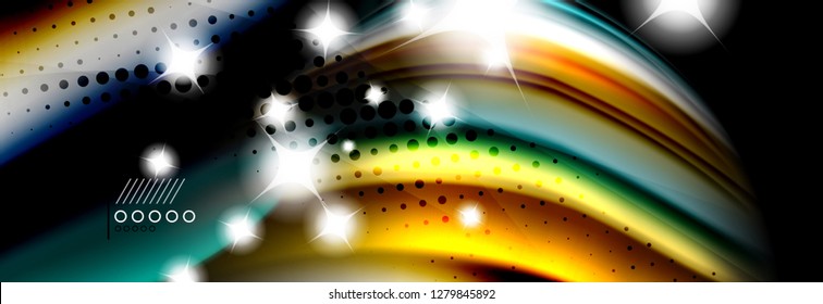 Rainbow color fluid wave lines flow poster. Wave vector Liquid shapes design