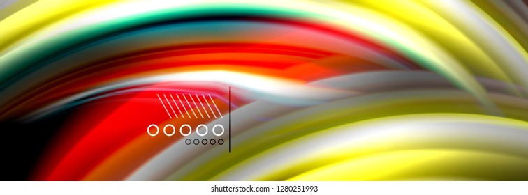 Afiche del flujo de las líneas de oleaje de color arcoiris. Vector de onda Diseño de formas líquidas