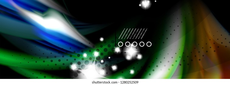 Afiche del flujo de las líneas de oleaje de color arcoiris. Vector de onda Diseño de formas líquidas
