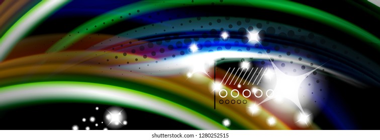 Rainbow color fluid wave lines flow poster. Wave vector Liquid shapes design