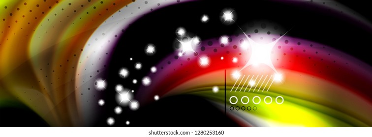 Afiche del flujo de las líneas de oleaje de color arcoiris. Vector de onda Diseño de formas líquidas
