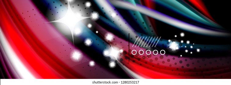 Rainbow color fluid wave lines flow poster. Wave vector Liquid shapes design