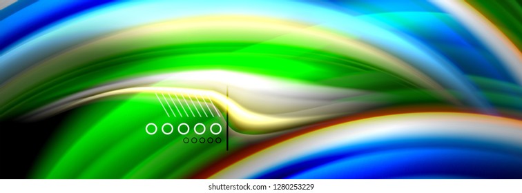 Afiche del flujo de las líneas de oleaje de color arcoiris. Vector de onda Diseño de formas líquidas