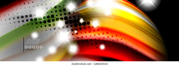 Rainbow color fluid wave lines flow poster. Wave vector Liquid shapes design