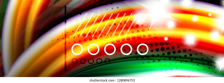 Afiche del flujo de las líneas de oleaje de color arcoiris. Vector de onda Diseño de formas líquidas