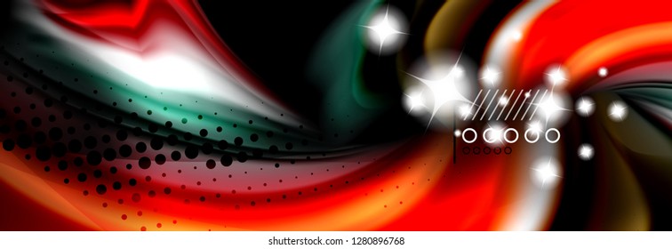 Afiche del flujo de las líneas de oleaje de color arcoiris. Vector de onda Diseño de formas líquidas