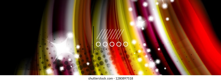 Afiche del flujo de las líneas de oleaje de color arcoiris. Vector de onda Diseño de formas líquidas