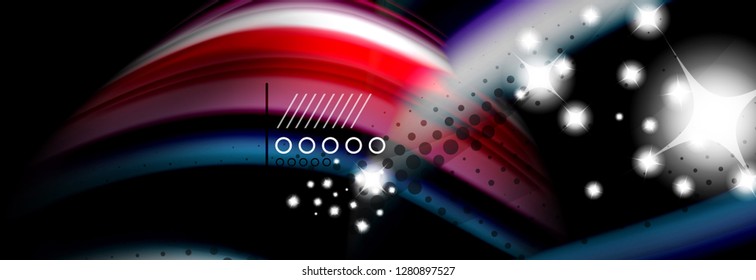 Afiche del flujo de las líneas de oleaje de color arcoiris. Vector de onda Diseño de formas líquidas