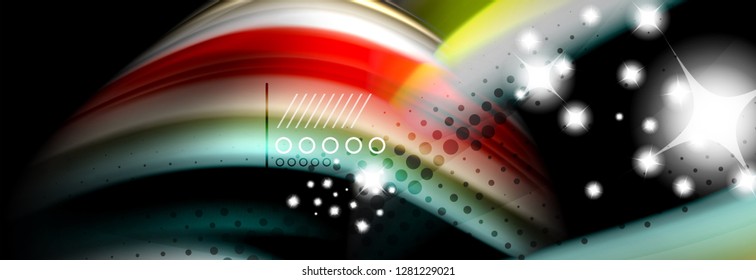 Rainbow color fluid wave lines flow poster. Wave vector Liquid shapes design