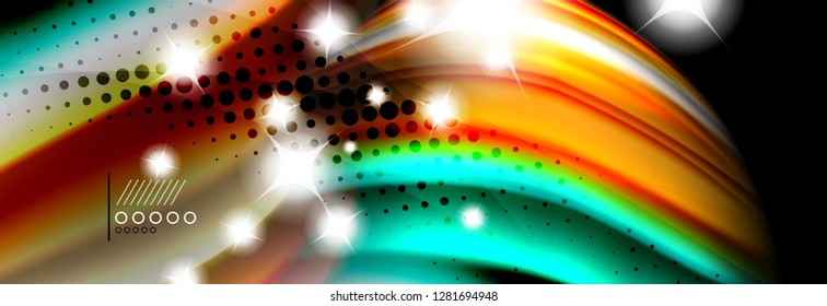 Rainbow color fluid wave lines flow poster. Wave vector Liquid shapes design