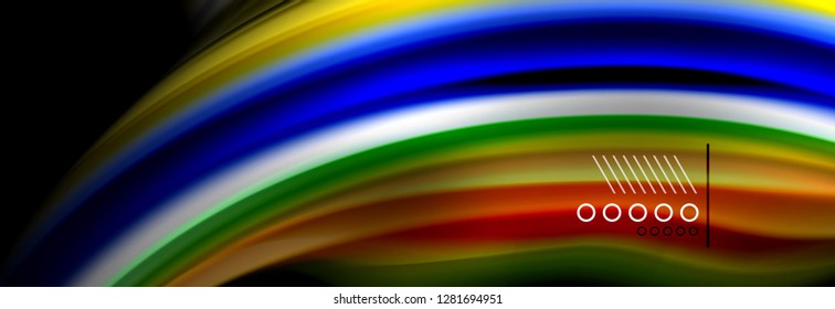 Afiche del flujo de las líneas de oleaje de color arcoiris. Vector de onda Diseño de formas líquidas