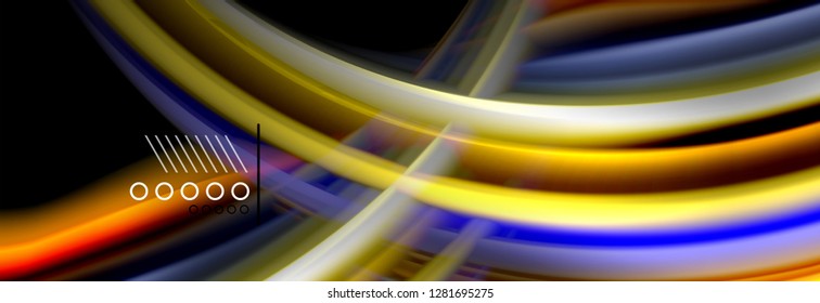 Afiche del flujo de las líneas de oleaje de color arcoiris. Vector de onda Diseño de formas líquidas