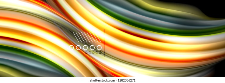 Afiche del flujo de las líneas de oleaje de color arcoiris. Vector de onda Diseño de formas líquidas