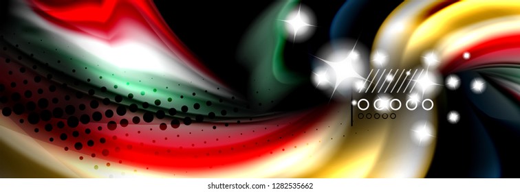 Rainbow color fluid wave lines flow poster. Wave vector Liquid shapes design