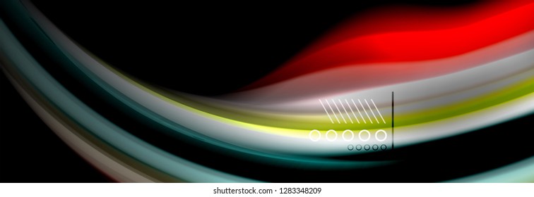 Afiche del flujo de las líneas de oleaje de color arcoiris. Vector de onda Diseño de formas líquidas