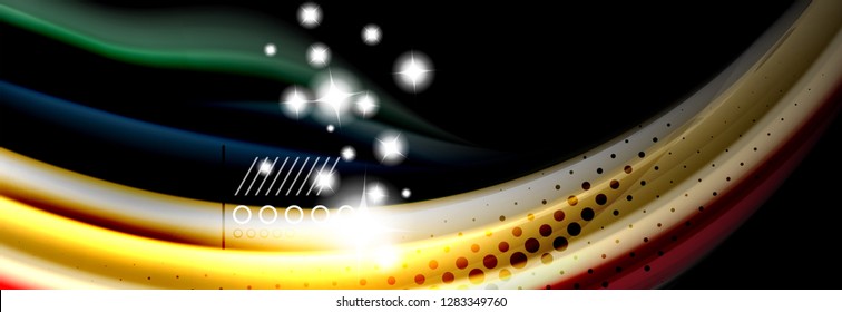 Rainbow color fluid wave lines flow poster. Wave vector Liquid shapes design