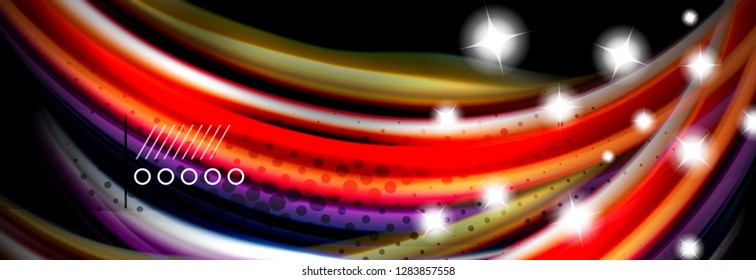 Afiche del flujo de las líneas de oleaje de color arcoiris. Vector de onda Diseño de formas líquidas