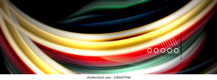 Afiche del flujo de las líneas de oleaje de color arcoiris. Vector de onda Diseño de formas líquidas