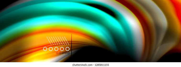 Afiche del flujo de las líneas de oleaje de color arcoiris. Vector de onda Diseño de formas líquidas