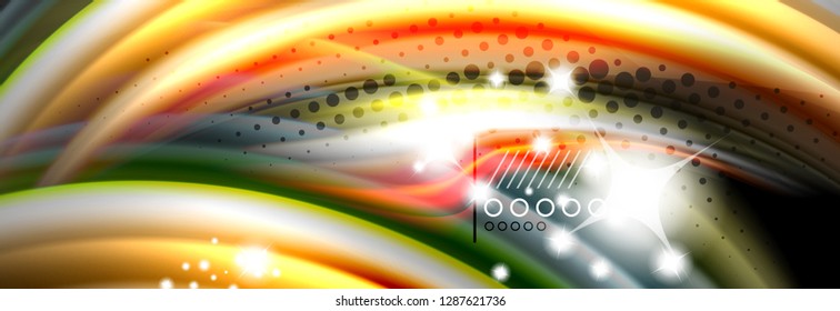 Afiche del flujo de las líneas de oleaje de color arcoiris. Vector de onda Diseño de formas líquidas