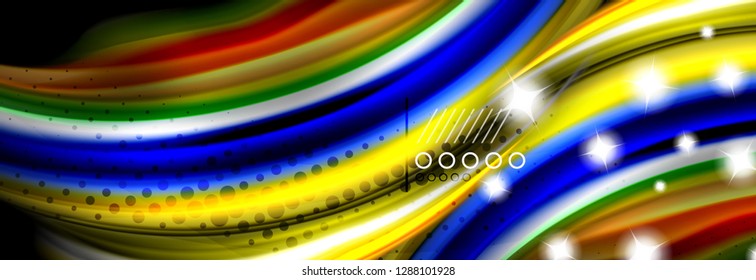 Rainbow color fluid wave lines flow poster. Wave vector Liquid shapes design