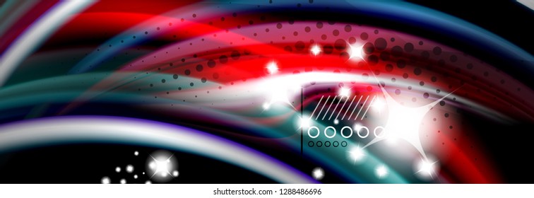 Afiche del flujo de las líneas de oleaje de color arcoiris. Vector de onda Diseño de formas líquidas