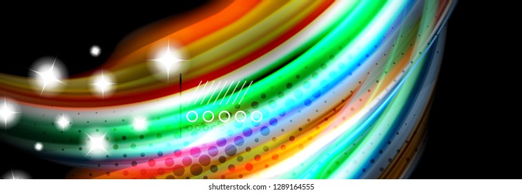 Rainbow color fluid wave lines flow poster. Wave vector Liquid shapes design