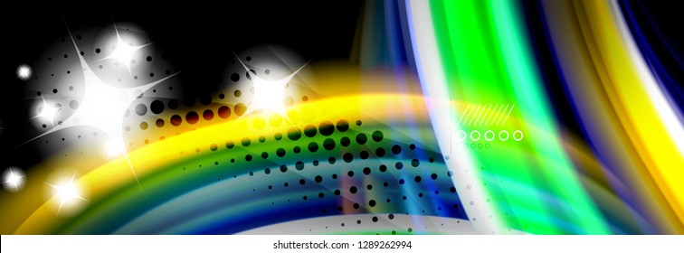 Rainbow color fluid wave lines flow poster. Wave vector Liquid shapes design