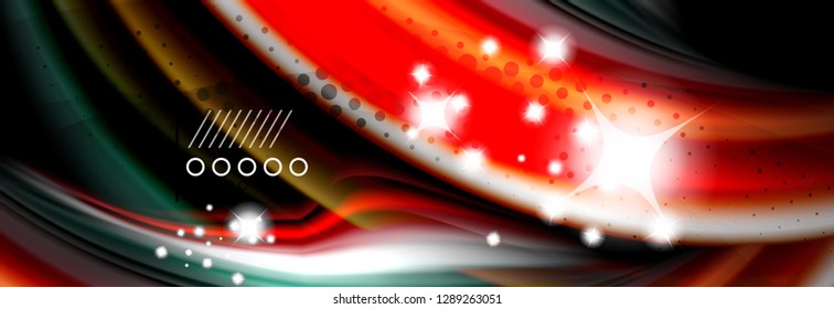 Afiche del flujo de las líneas de oleaje de color arcoiris. Vector de onda Diseño de formas líquidas