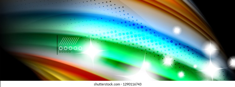 Rainbow color fluid wave lines flow poster. Wave vector Liquid shapes design