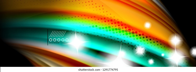 Rainbow color fluid wave lines flow poster. Wave vector Liquid shapes design
