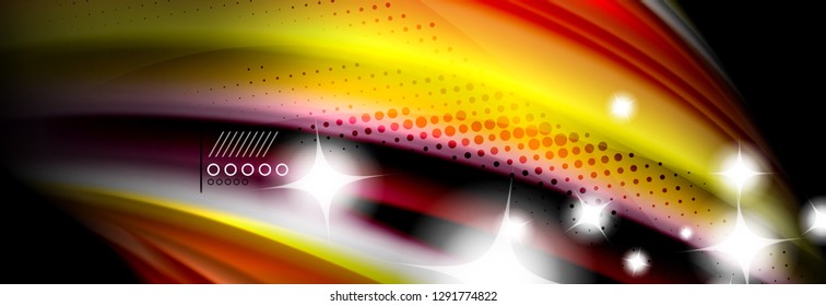 Afiche del flujo de las líneas de oleaje de color arcoiris. Vector de onda Diseño de formas líquidas