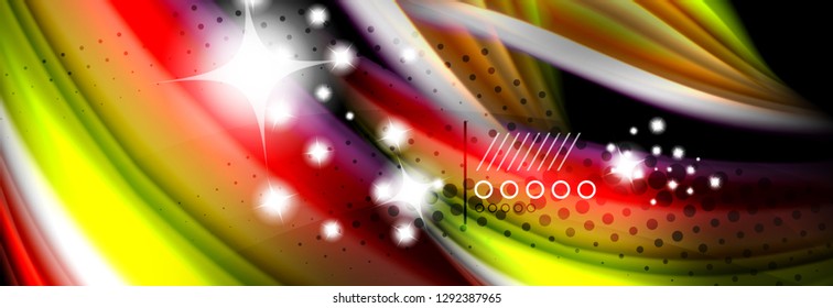 Rainbow color fluid wave lines flow poster. Wave vector Liquid shapes design
