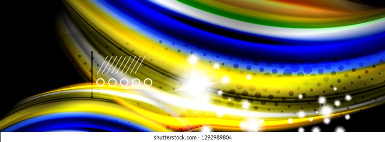 Rainbow color fluid wave lines flow poster. Wave vector Liquid shapes design