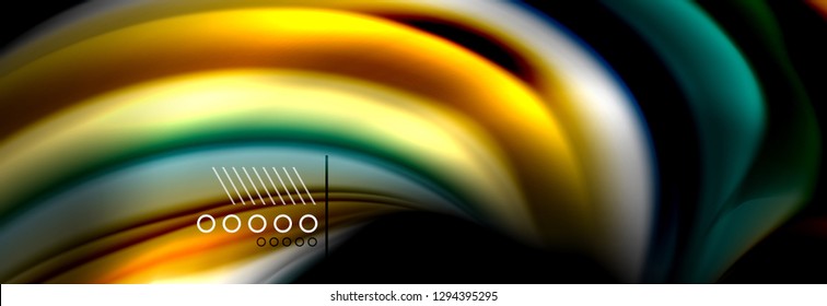 Afiche del flujo de las líneas de oleaje de color arcoiris. Vector de onda Diseño de formas líquidas