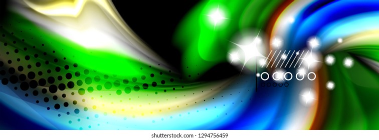 Rainbow color fluid wave lines flow poster. Wave vector Liquid shapes design