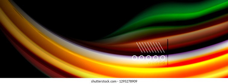 Pôster de fluxo de linhas de onda de fluido de cor do arco-íris. Vetor de onda Design de formas líquidas